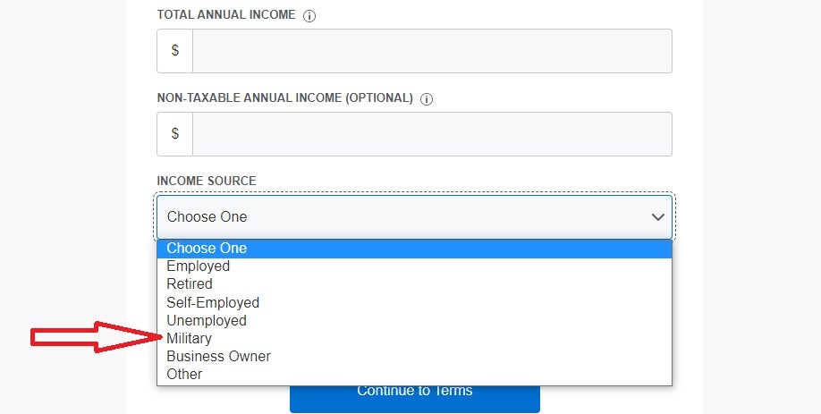 Amex Application Military