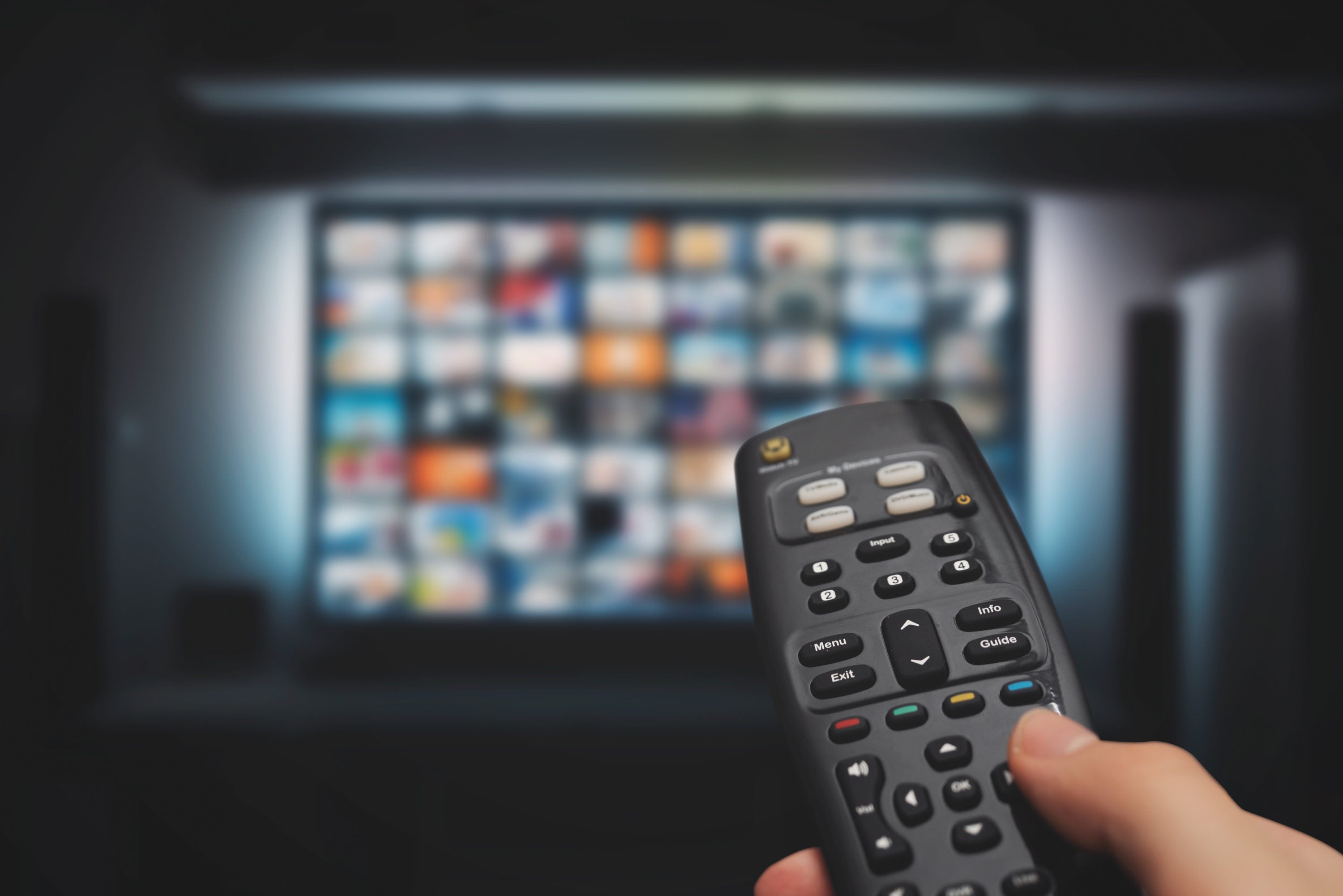 Remote pointed at tv with streaming media